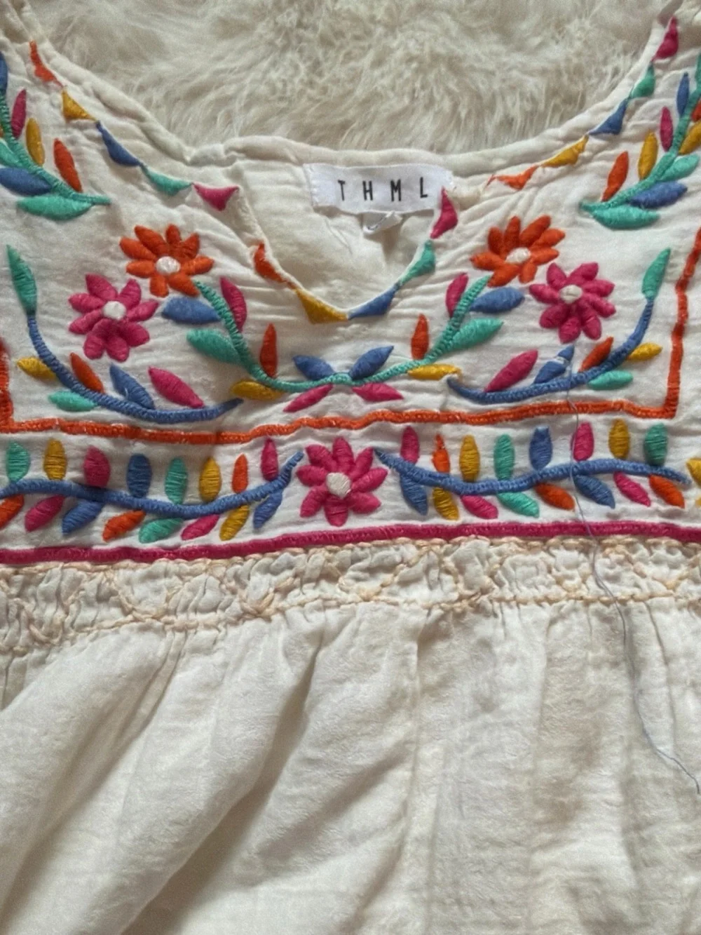 THML White Boho Embroidered Floral Peasant Blouse - Picture 4 of 5